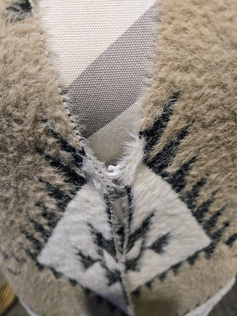 Beige Aztec-Pattern Open-Front Cardigan Sweater - Picture 12 of 15